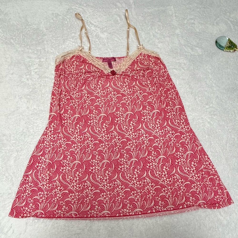 Betsey Johnson Pink Floral Lace Chemise
